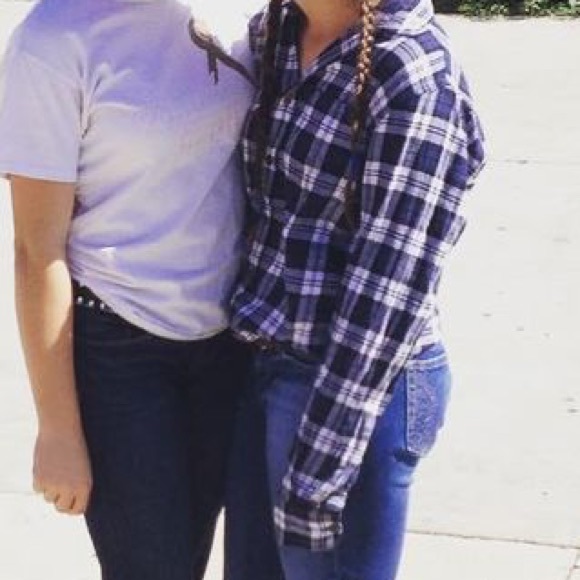 Navy Blue Plaid Long Sleeve TIMING Shirt Woman’s M - Picture 4 of 4